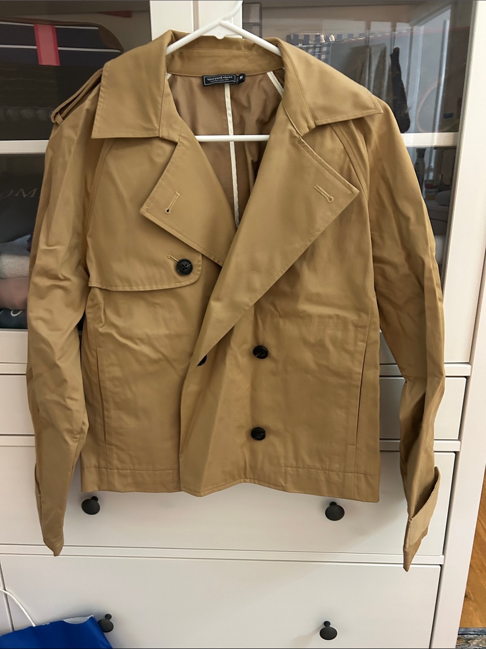 Vineyard Vines Cropped Camel Double-Breasted Trench Coat